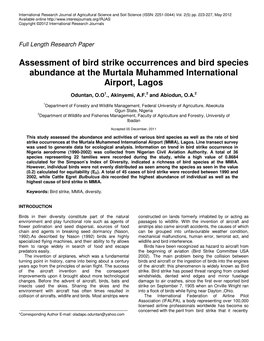Assessment of Bird Strike Occurrences and Bird Species Abundance at the Murtala Muhammed International Airport, Lagos
