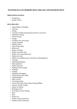 Technology of Modern Rice Milling and Basmati Rice