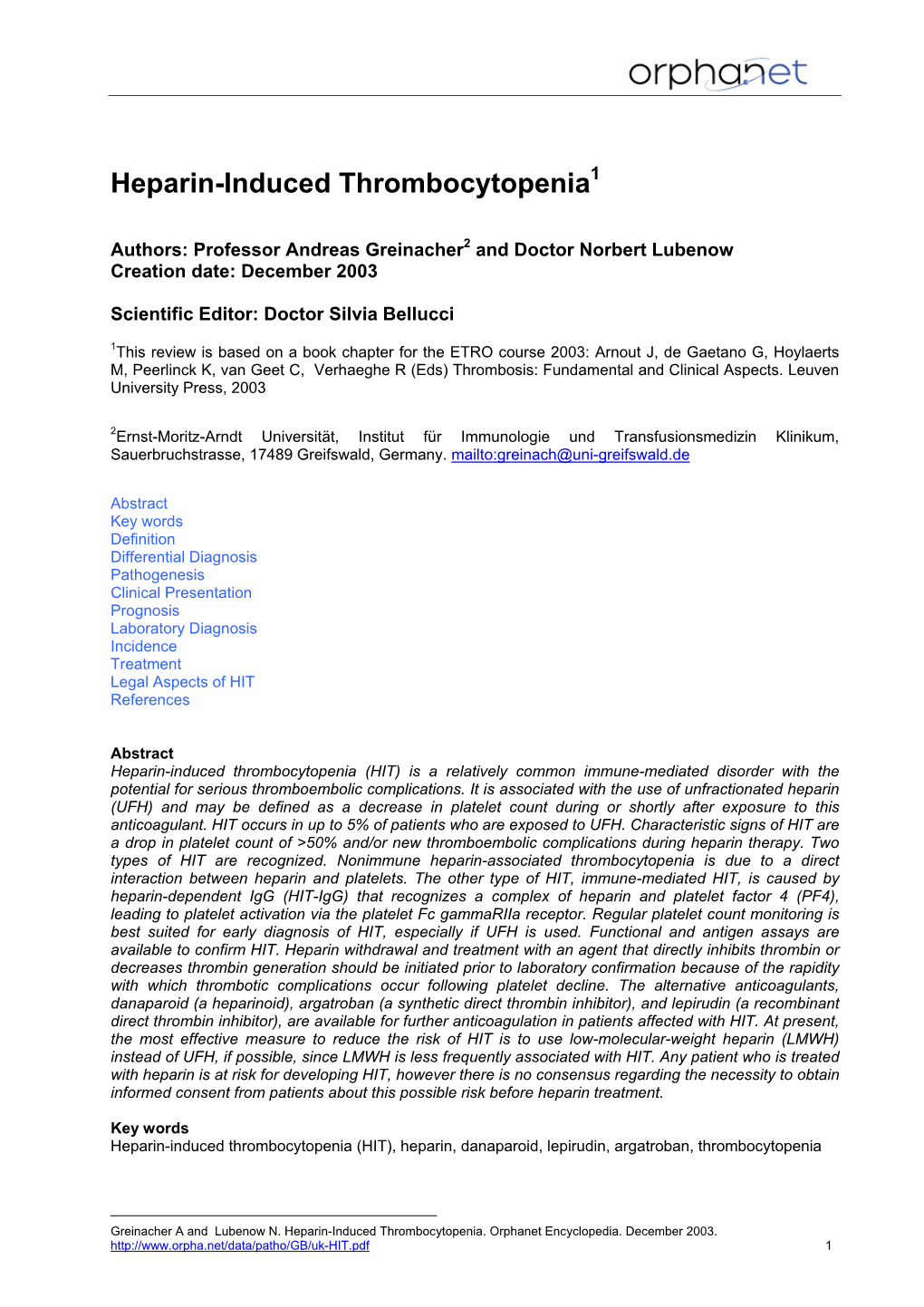 Heparin-Induced Thrombocytopenia1