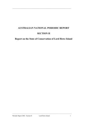 Section II: Periodic Report on the State of Conservation of the Lord Howe