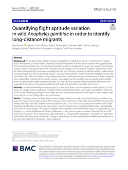 Quantifying Flight Aptitude Variation in Wild Anopheles Gambiae in Order to Identify Long-Distance Migrants
