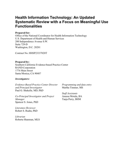 An Updated Systematic Review with a Focus on Meaningful Use Functionalities