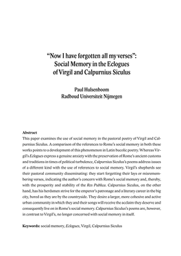 Social Memory in the Eclogues of Virgil and Calpurnius Siculus