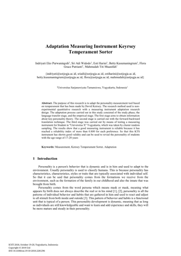 Adaptation Measuring Instrument Keyrsey Temperament Sorter