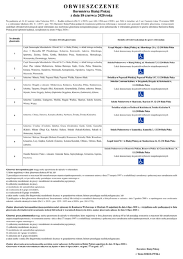 OBWIESZCZENIE Burmistrza Białej Piskiej Z Dnia 18 Czerwca 2020 Roku