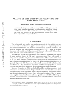 Analysis of Bell Based Euler Polynomials and Thier Application