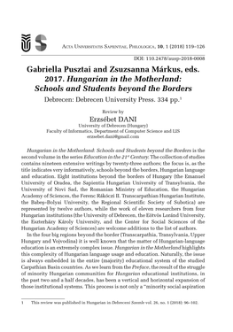 Schools and Students Beyond the Borders Debrecen: Debrecen University Press