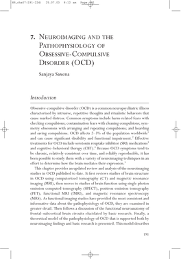 PATHOPHYSIOLOGY of OBSESSIVE-COMPULSIVE DISORDER (OCD) Sanjaya Saxena