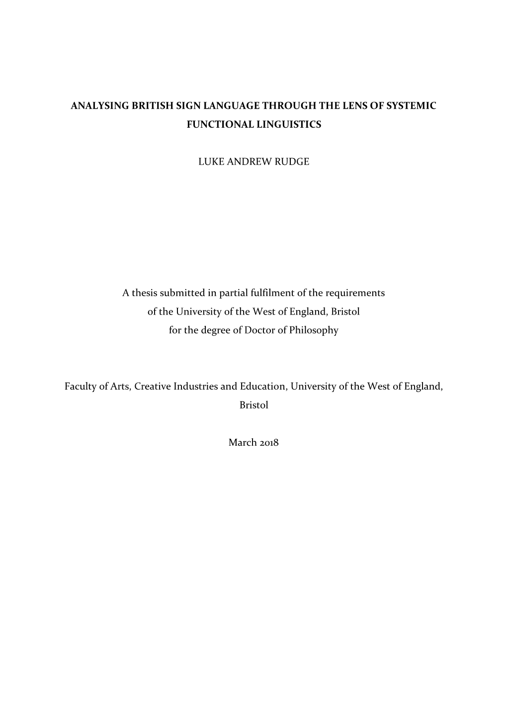 Analysing British Sign Language Through the Lens of Systemic Functional Linguistics