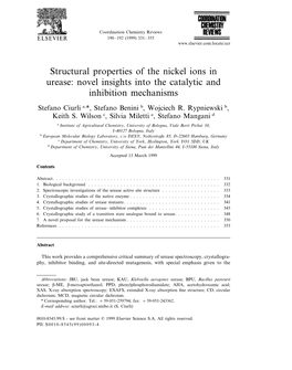 Structural Properties of the Nickel Ions in Urease: Novel Insights Into the Catalytic and Inhibition Mechanisms