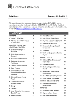 Daily Report Tuesday, 23 April 2019 CONTENTS