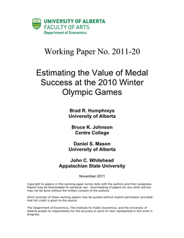 Working Paper No. 2011-20 Estimating the Value of Medal