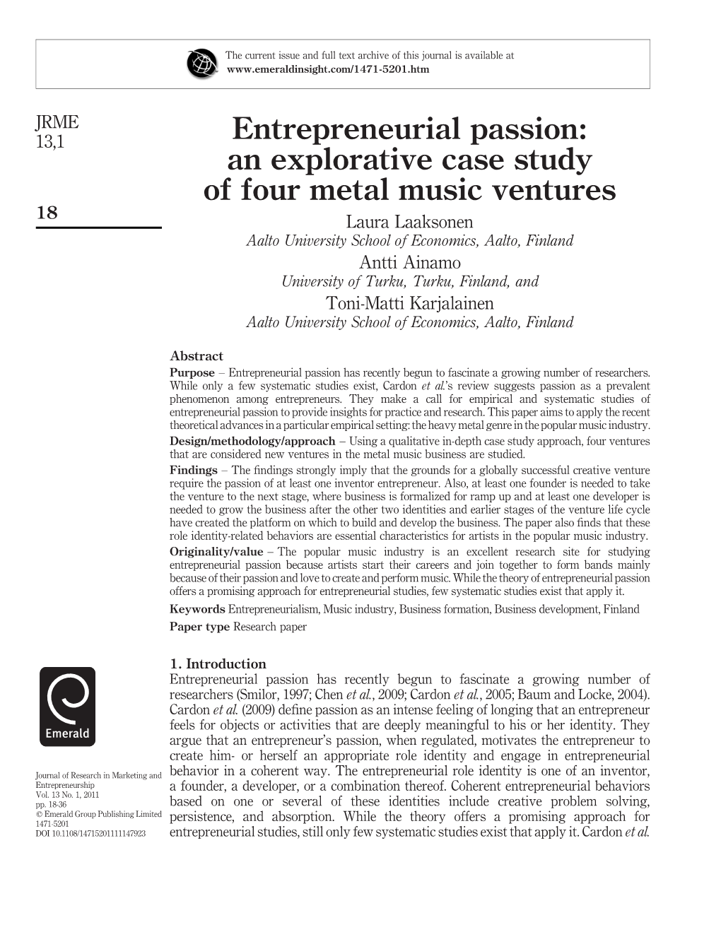 Entrepreneurial Passion