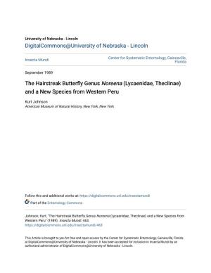 The Hairstreak Butterfly Genus Noreena (Lycaenidae, Theclinae) and a New Species from Western Peru