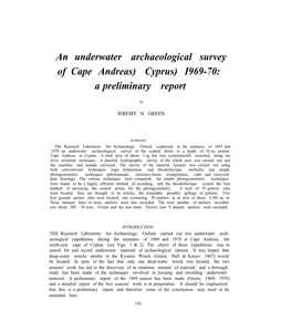 An Underwater Archaeological Survey of Cape Andreas) Cyprus) I969-70: a Preliminary Report