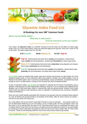 Glycemic Index Food List, the Numbers Aren’T Always Absolute and Should Serve As a Guide Only