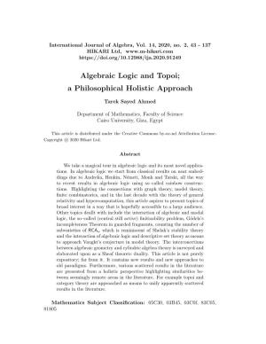 Algebraic Logic and Topoi; a Philosophical Holistic Approach