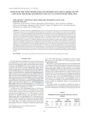 Effects of the Toxic Dinoflagellate Heterocapsa Circularisquama on Larvae of the Pearl Oyster Pinctada Fucata Martensii (Dunker, 1873)