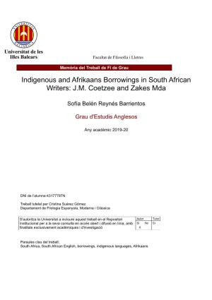 Indigenous and Afrikaans Borrowings in South African Writers: J.M