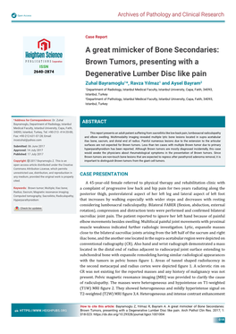 Brown Tumors, Presenting with a Degenerative Lumber Disc Like Pain