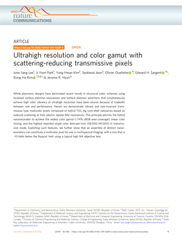 Ultrahigh Resolution and Color Gamut with Scattering-Reducing Transmissive Pixels