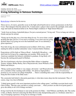 Irving Following in Famous Footsteps