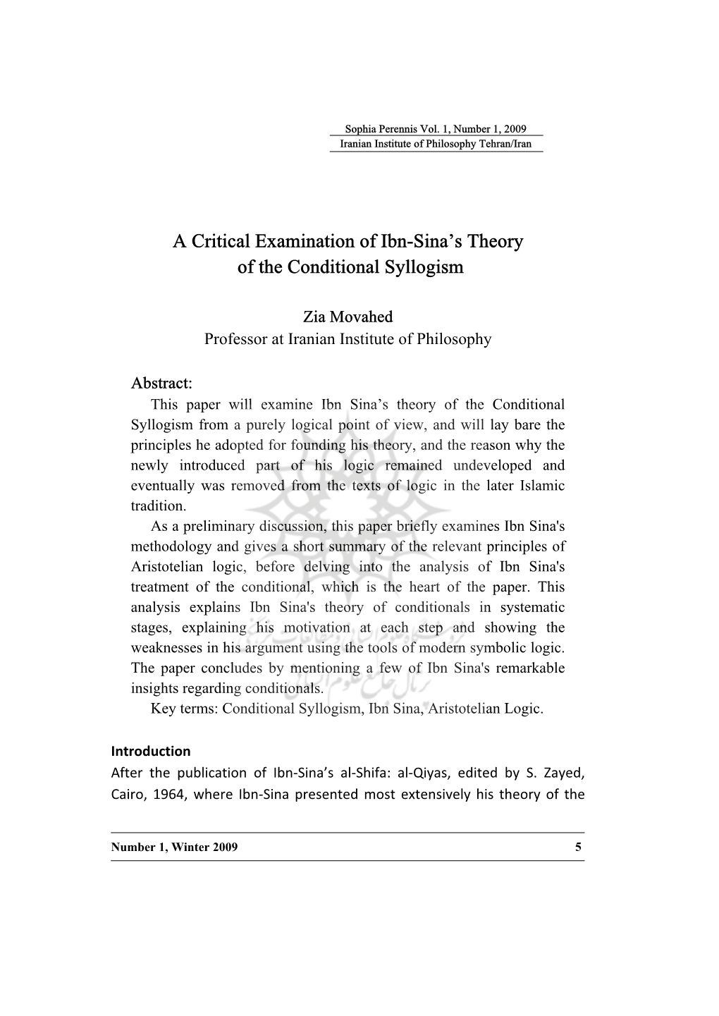 A Critical Examination of Ibn-Sina's Theory of the Conditional Syllogism