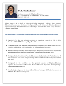 Dr. KS Krishnakumar