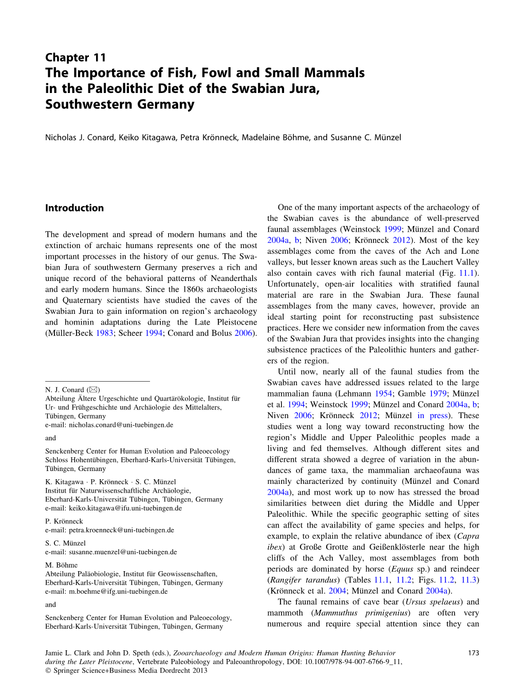 The Importance of Fish, Fowl and Small Mammals in the Paleolithic Diet of the Swabian Jura, Southwestern Germany