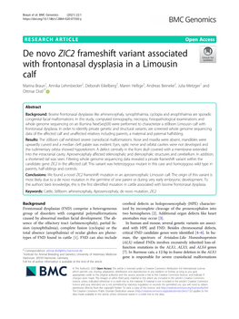 De Novo ZIC2 Frameshift Variant Associated with Frontonasal