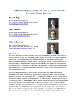 Thermo-Economic Analysis of Four Sco2 Waste Heat Recovery Power Systems