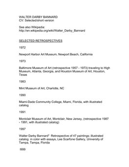 DARBY BANNARD CV: Selected/Short Version