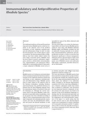 Immunmodulatory and Antiproliferative Properties of Rhodiola Species*