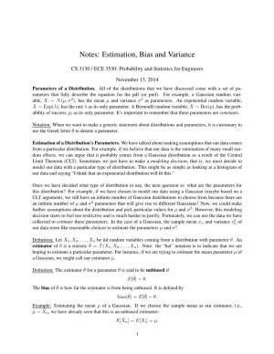 Notes: Estimation, Bias and Variance