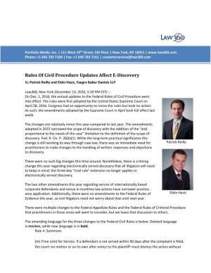 Rules of Civil Procedure Updates Affect E-Discovery by Patrick Reilly and Eldin Hasic, Faegre Baker Daniels LLP