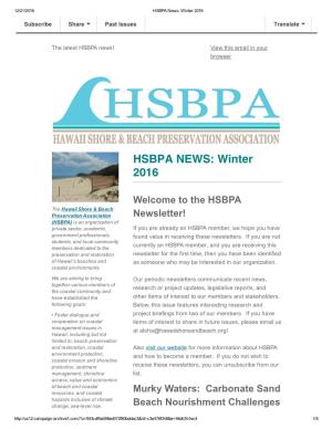 HSBPA Newsletter – Winter 2016