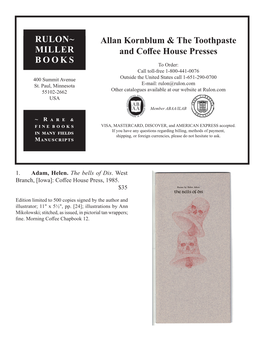 MILLER BOOKS Allan Kornblum & the Toothpaste and Coffee House