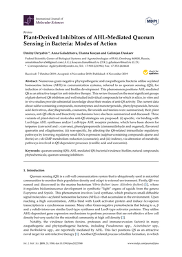 Plant-Derived Inhibitors of AHL-Mediated Quorum Sensing in Bacteria: Modes of Action