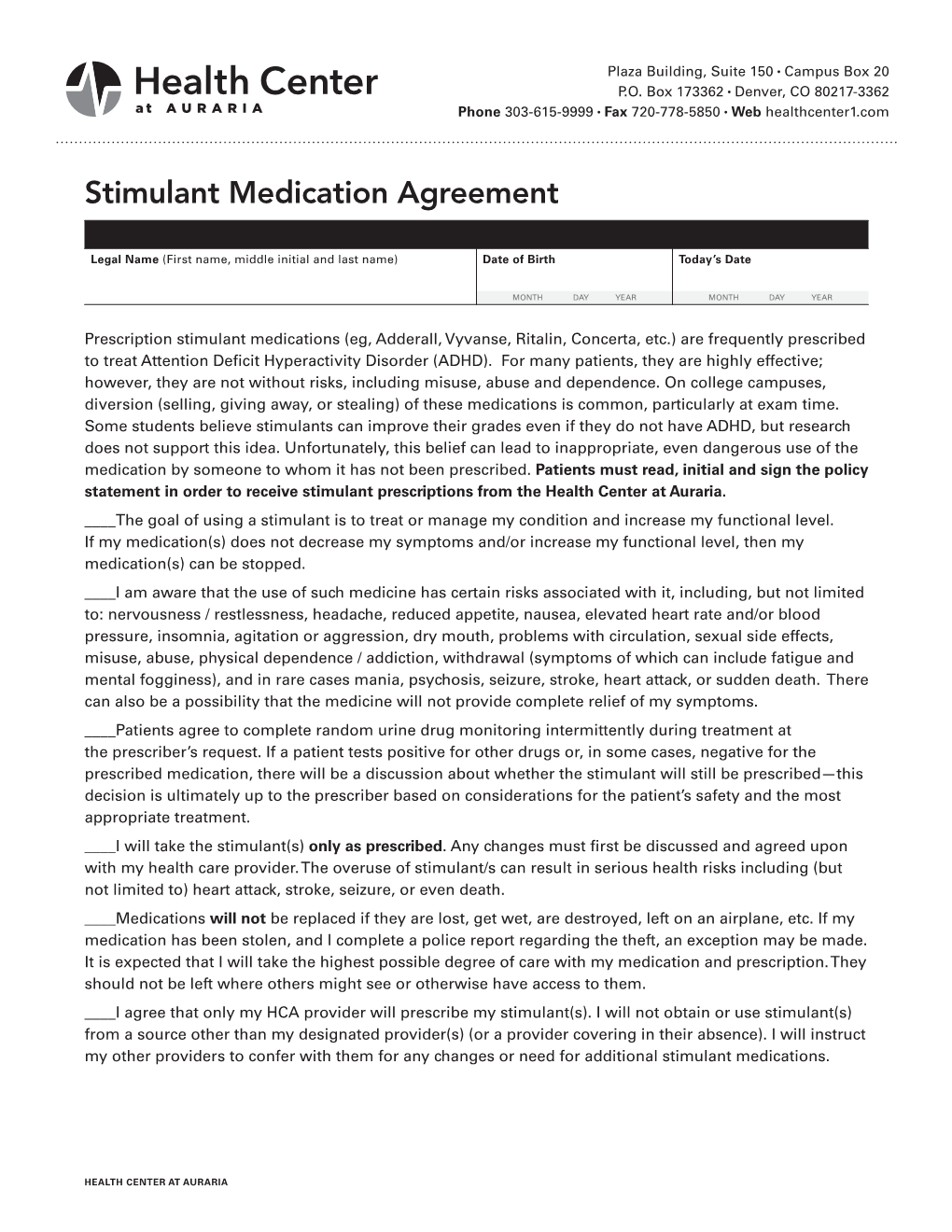 Stimulant Medication Agreement