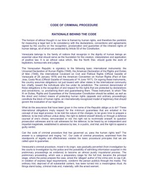 Code of Criminal Procedure Rationale Behind the Code