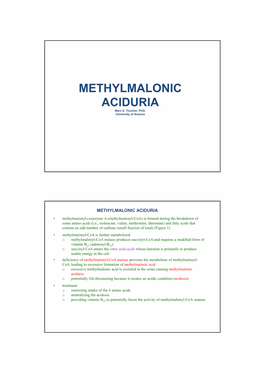 Methylmalonic Methylmalonic Aciduria