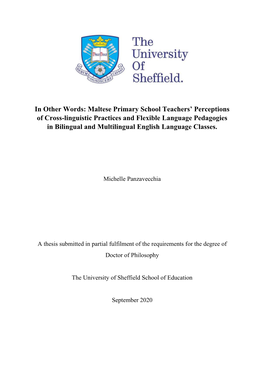 In Other Words: Maltese Primary School Teachers' Perceptions Of