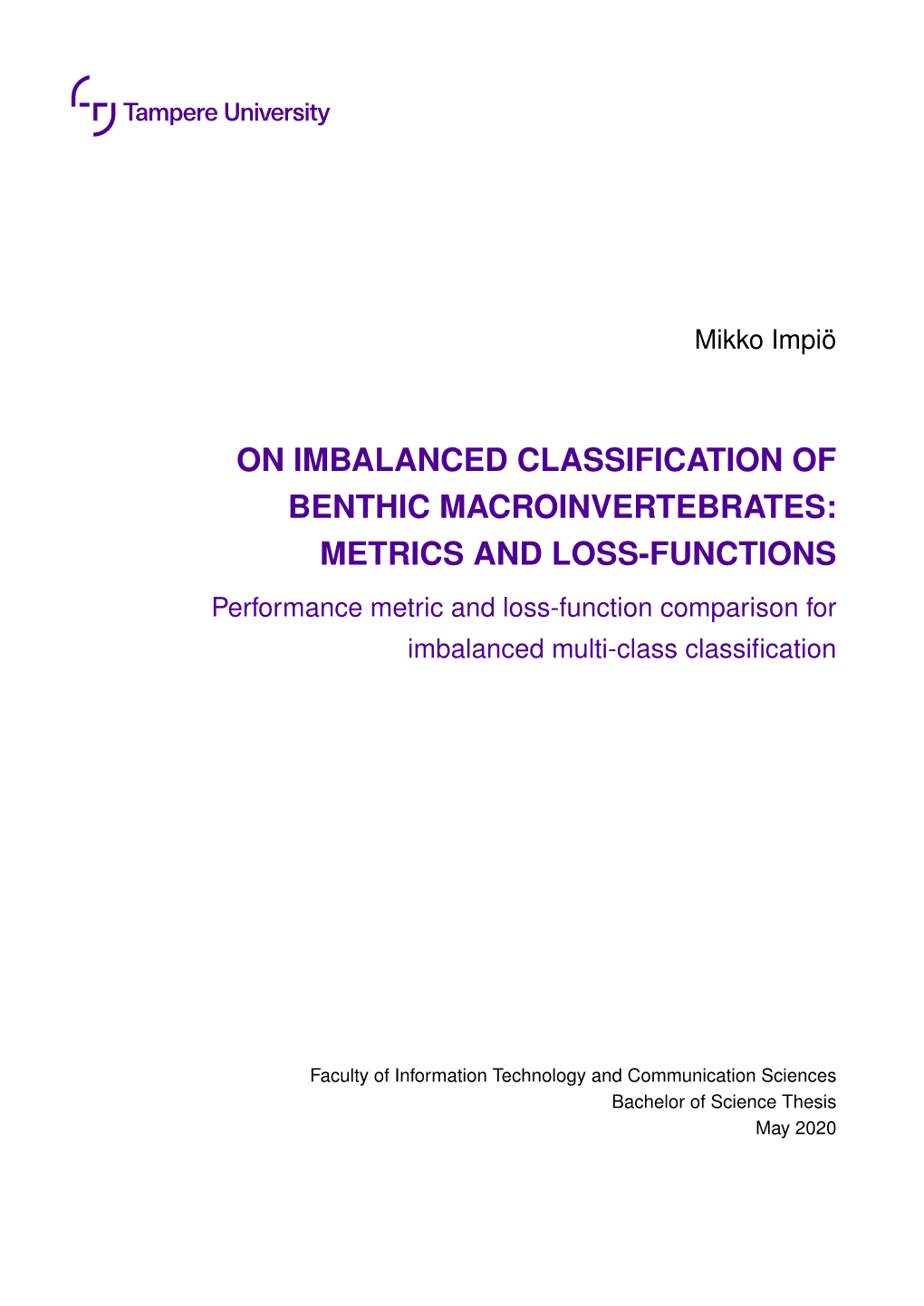 On Imbalanced Classification of Benthic Macroinvertebrates: Metrics and Loss-Functions