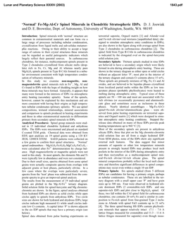 'Normal' Fe-Mg-Al-Cr Spinel Minerals in Chondritic Stratospheric Idps. DJ