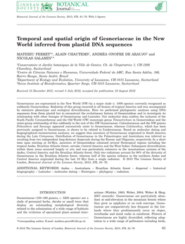 Temporal and Spatial Origin of Gesneriaceae in the New World Inferred from Plastid DNA Sequences