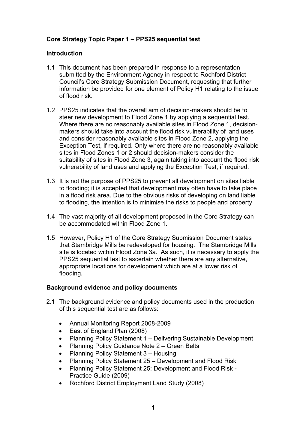 Core Strategy Topic Paper 1 – PPS25 Sequential Test