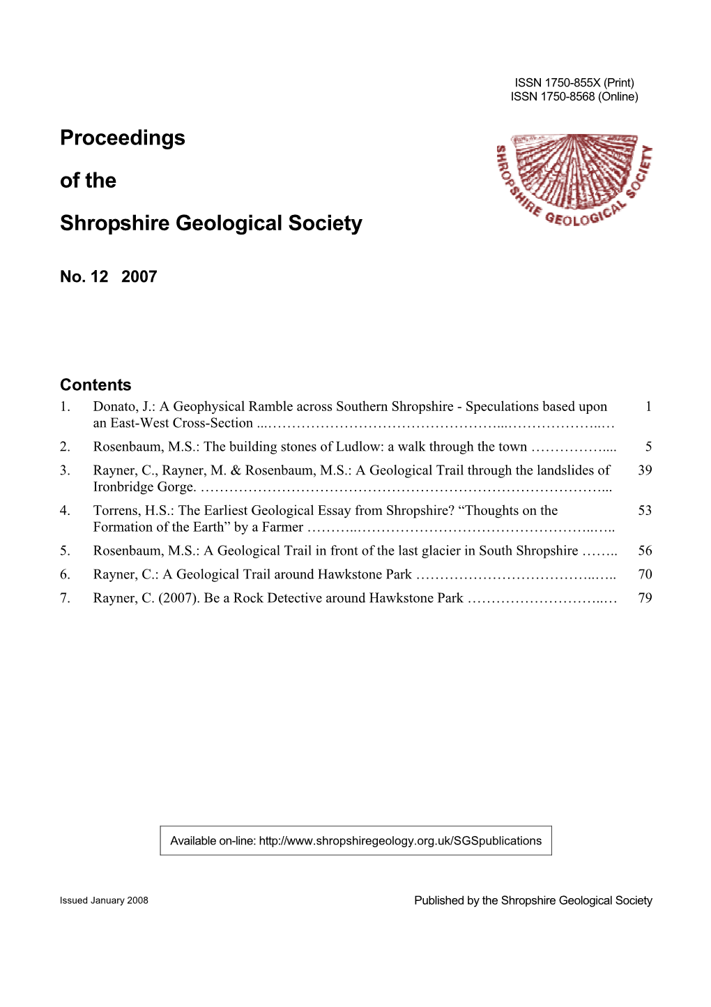 Proceedings of the Shropshire Geological Society, 12, 1-4