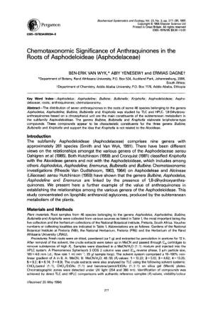 Chemotaxonomic Significance of Anthraquinones in the Roots of Asphodeloideae (Asphodelaceae)