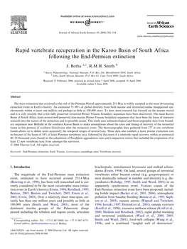 Rapid Vertebrate Recuperation in the Karoo Basin of South Africa Following the End-Permian Extinction