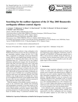 Searching for the Seafloor Signature of the 21 May 2003 Boumerdes